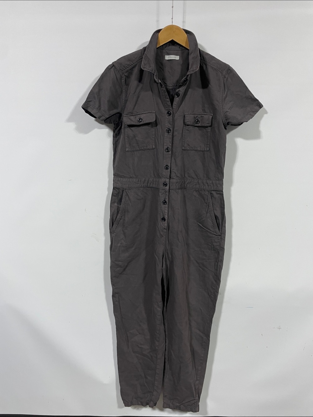 Outerknown Short-Sleeve Button-Front Jumpsuit - Charcoal Gray
